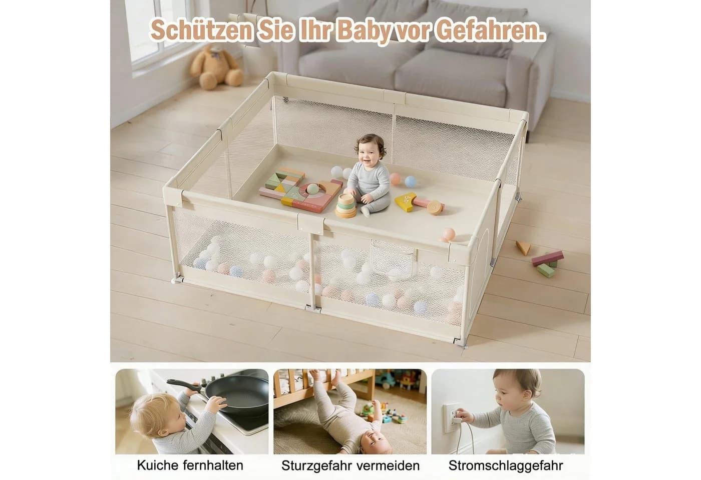 MC Star Laufstall Baby 175x150 cm XXL Beige - Bild 4