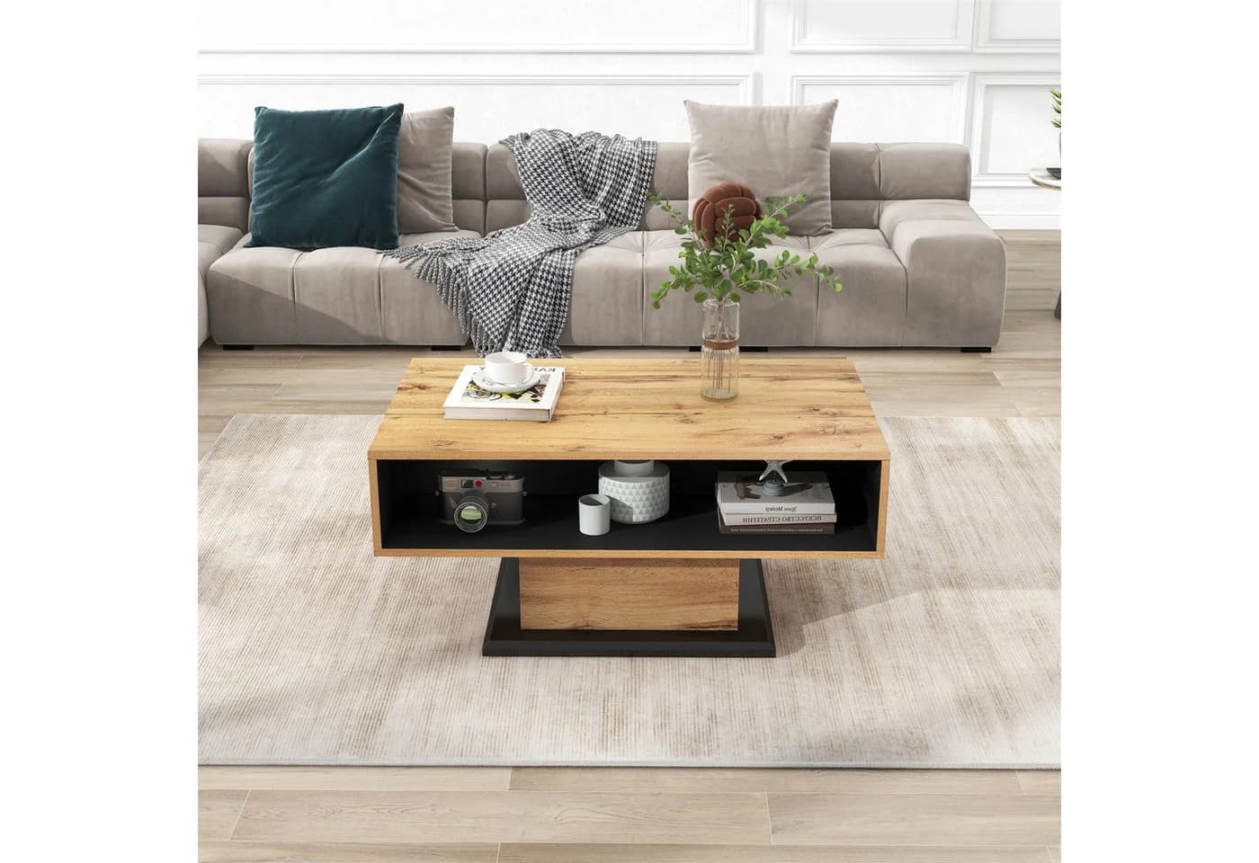 XDeer Couchtisch Eiche Anthrazit mit Stauraum und Schubladen - Bild 3