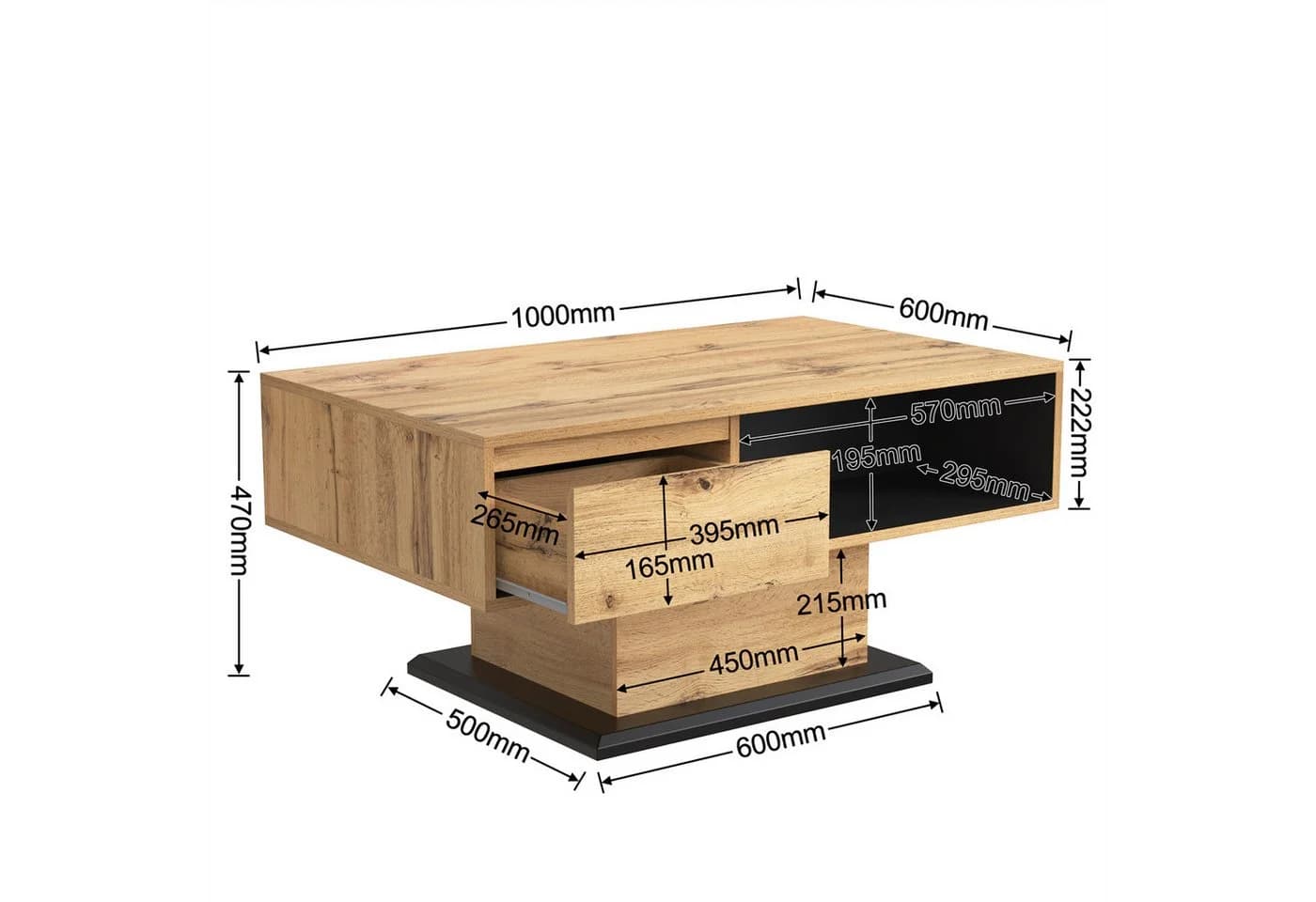XDeer Couchtisch Eiche Anthrazit mit Stauraum und Schubladen - Bild 5