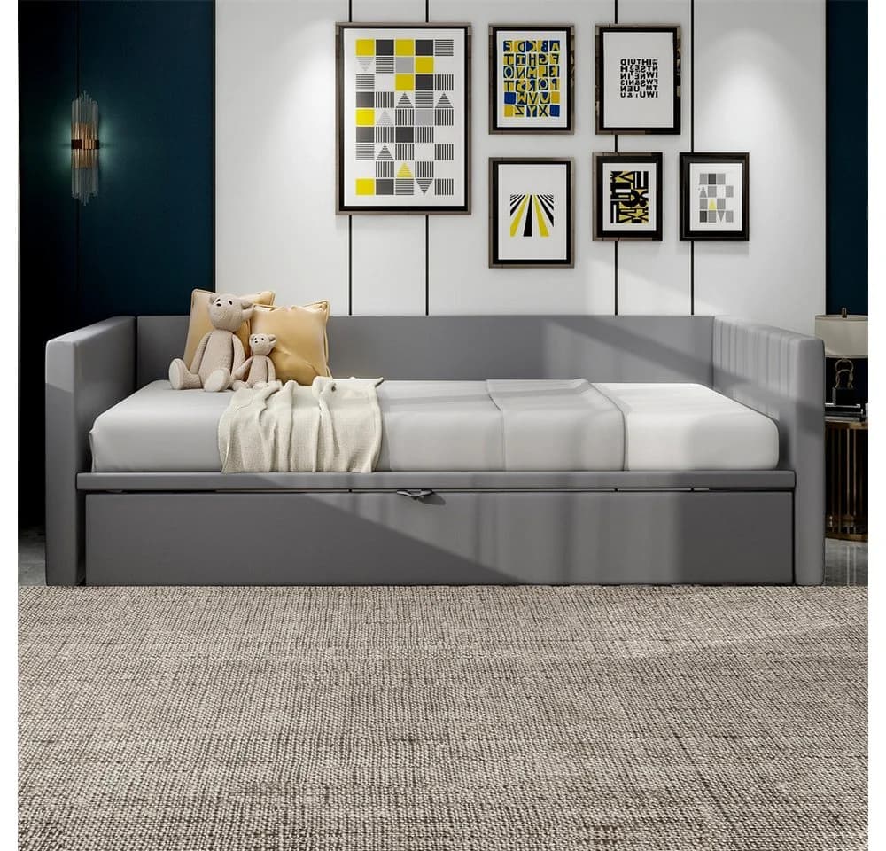 XDeer Schlafsofa Polsterbett Ausziehbar Grau Samt - Bild 3
