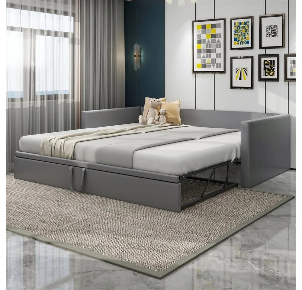 XDeer Schlafsofa Polsterbett Ausziehbar Grau Samt - Bild 4
