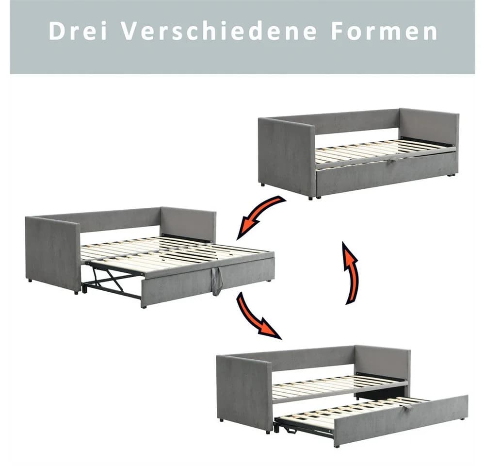 XDeer Schlafsofa Polsterbett Ausziehbar Grau Samt - Bild 5