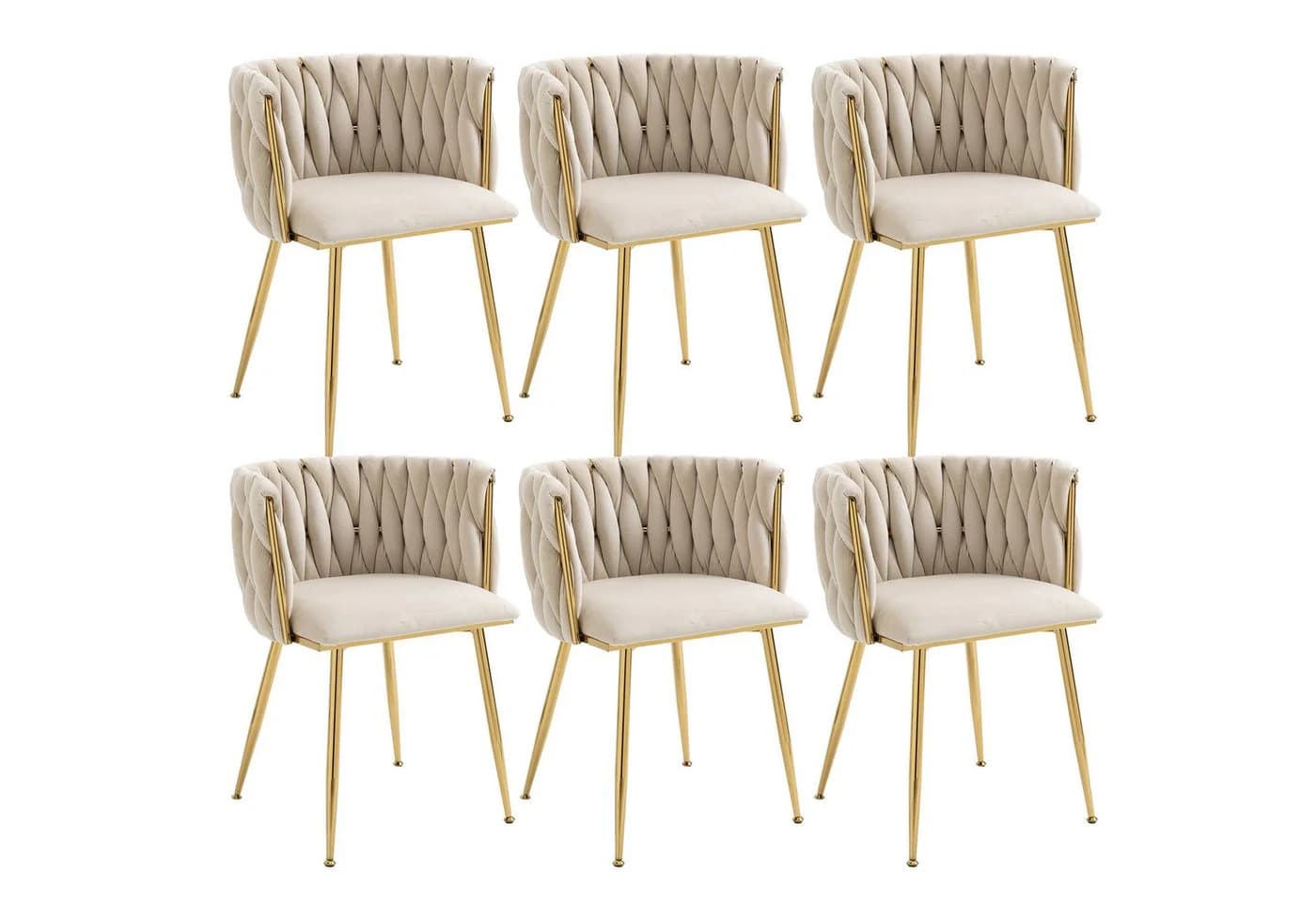 LVHOM Esszimmerstuhl Set 6-tlg. Beige Samt Goldener Rahmen - Bild 2