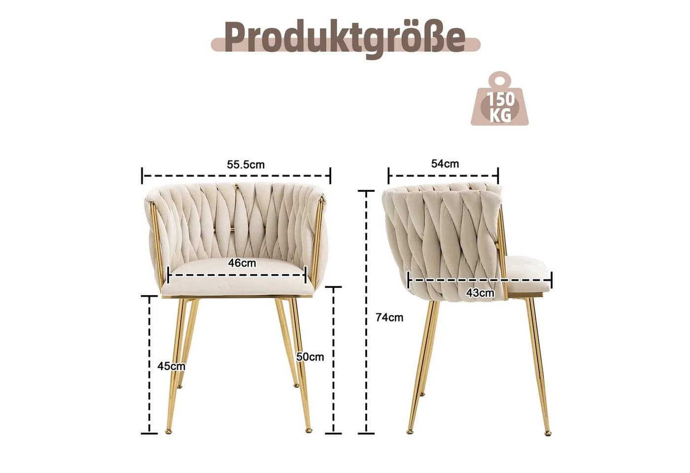 LVHOM Esszimmerstuhl Set 6-tlg. Beige Samt Goldener Rahmen - Bild 3