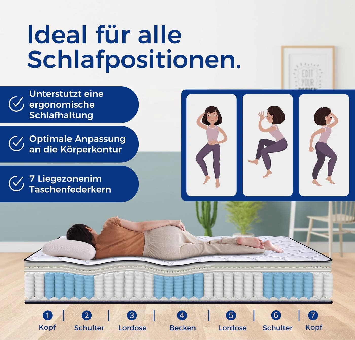 NORDICHAUS Taschenfederkernmatratze Hybrid 7-Zonen H3 Weiß - Bild 3