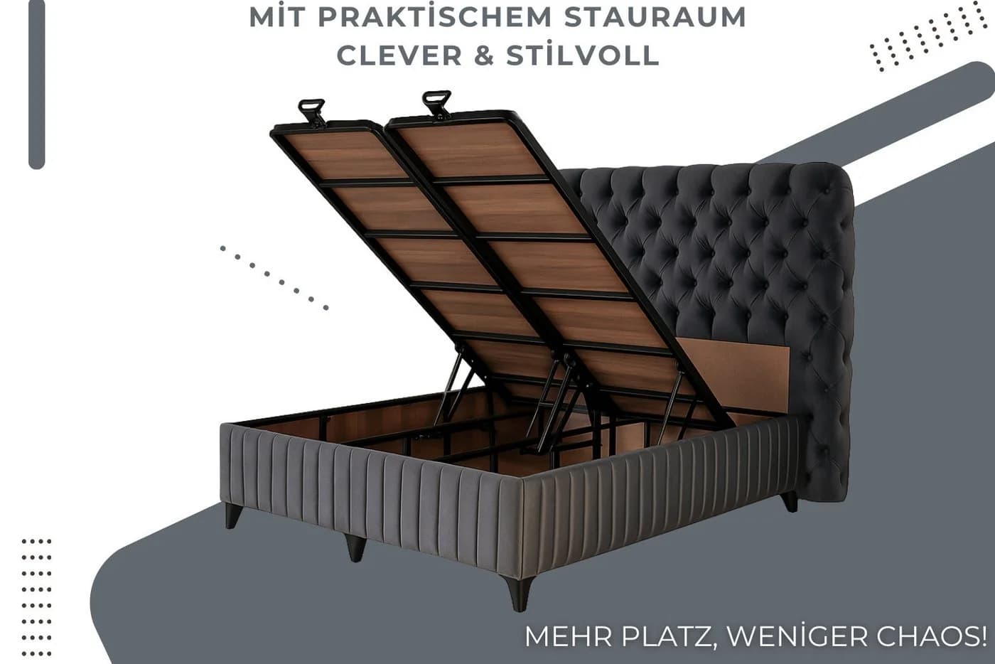Pointhome Boxspringbett Set Fluffy Grau mit Bettkasten und Topper - Bild 4