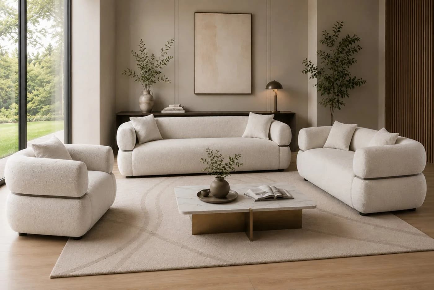 Pointhome Polstergarnitur 3-2-1 Set Creme-Weiß Modernes Sofa mit Sessel
