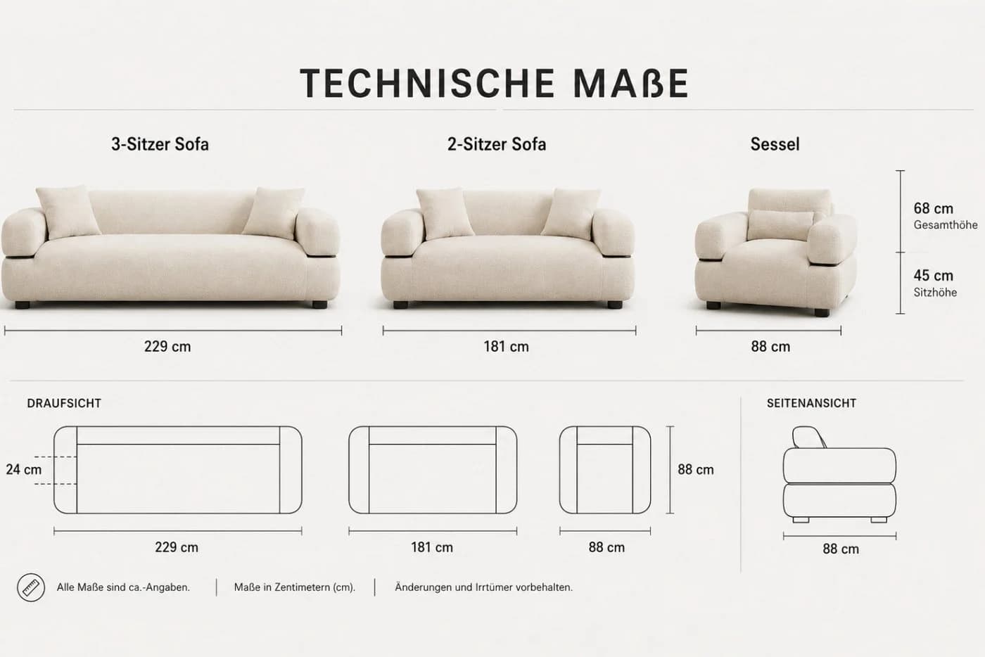 Pointhome Polstergarnitur 3-2-1 Set Creme-Weiß Modernes Sofa mit Sessel - Bild 4