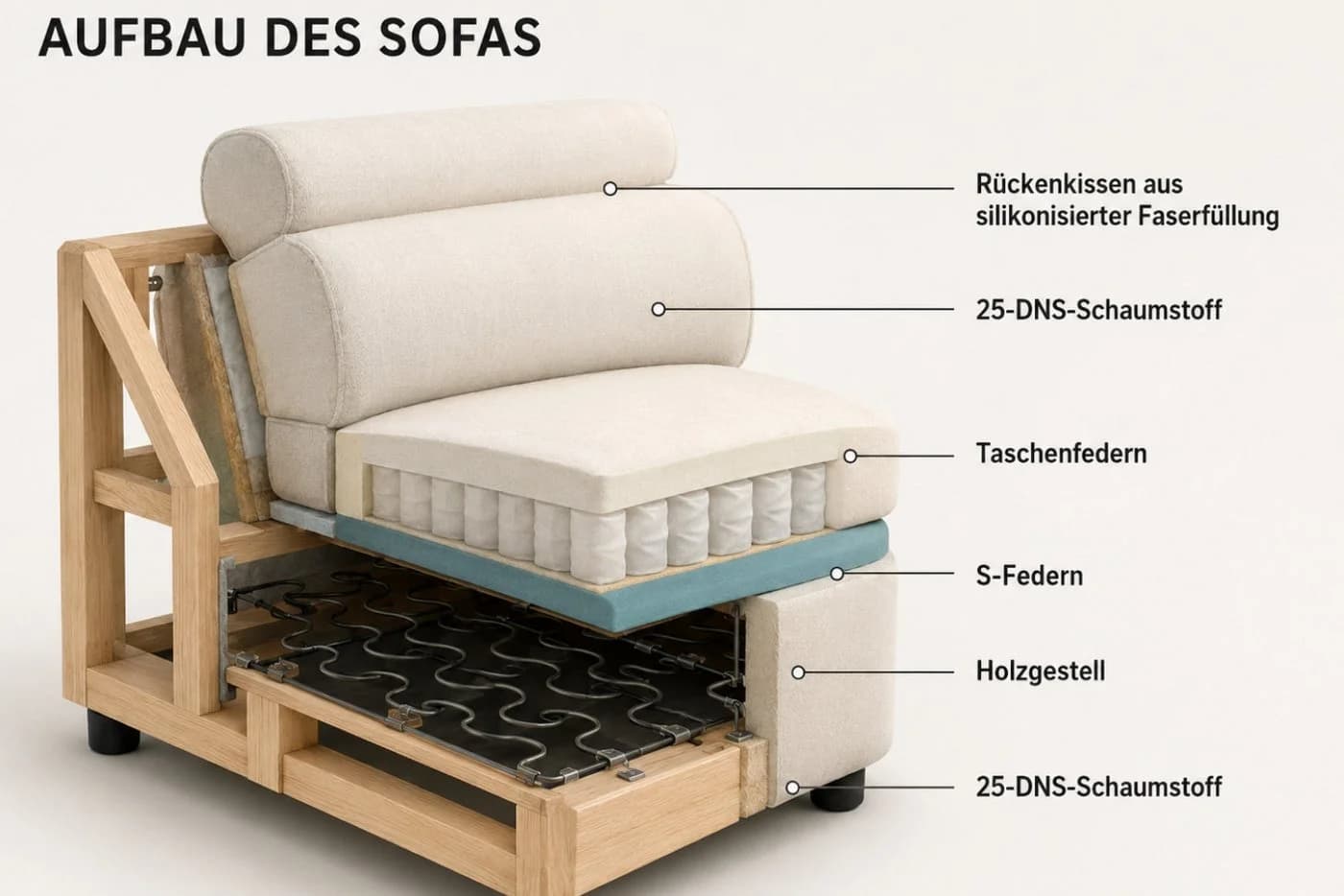 Pointhome Polstergarnitur 3-2-1 Set Creme-Weiß Modernes Sofa mit Sessel - Bild 5