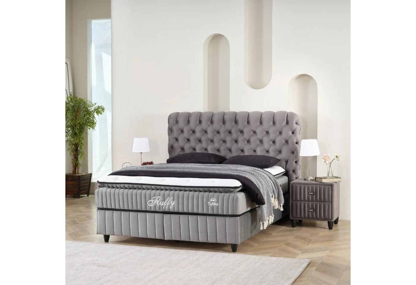Pointhome Boxspringbett Grau mit Matratze H3 & Bettkasten - Bild 2