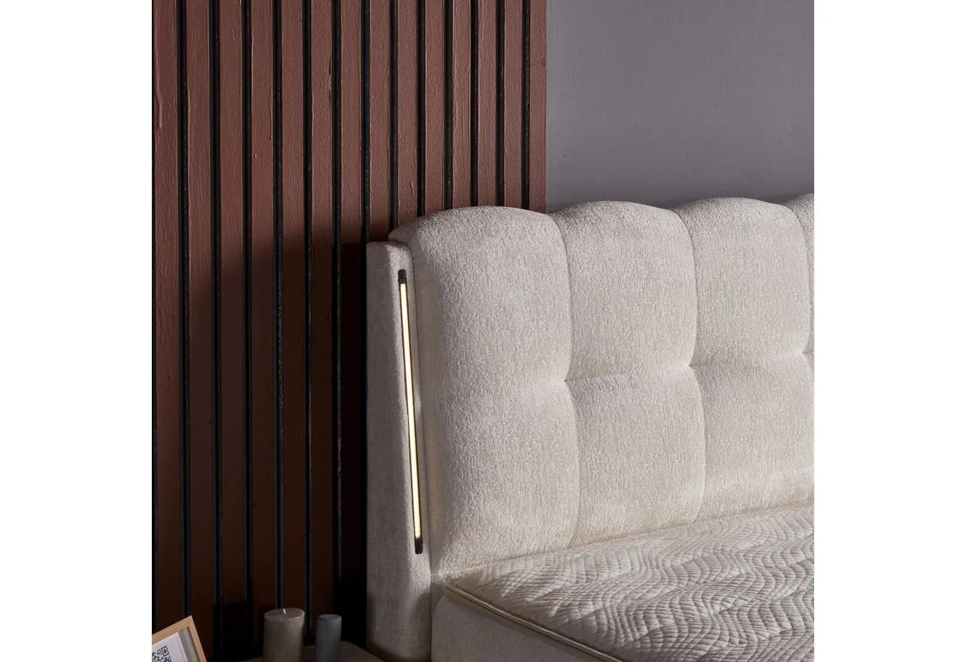 Gowoll Boxspringbett mit Matratze, LED & USB, Bettkasten Samt Greige - Bild 4