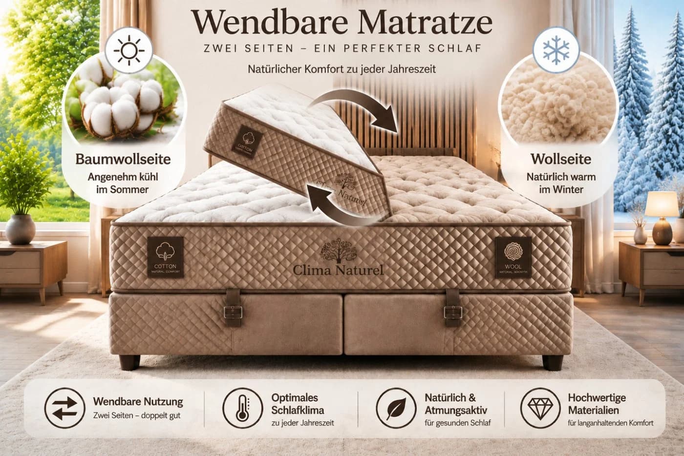 BAMBI YATAK Boxspringbett Set Bambi Clima Naturel Beige - Bild 3