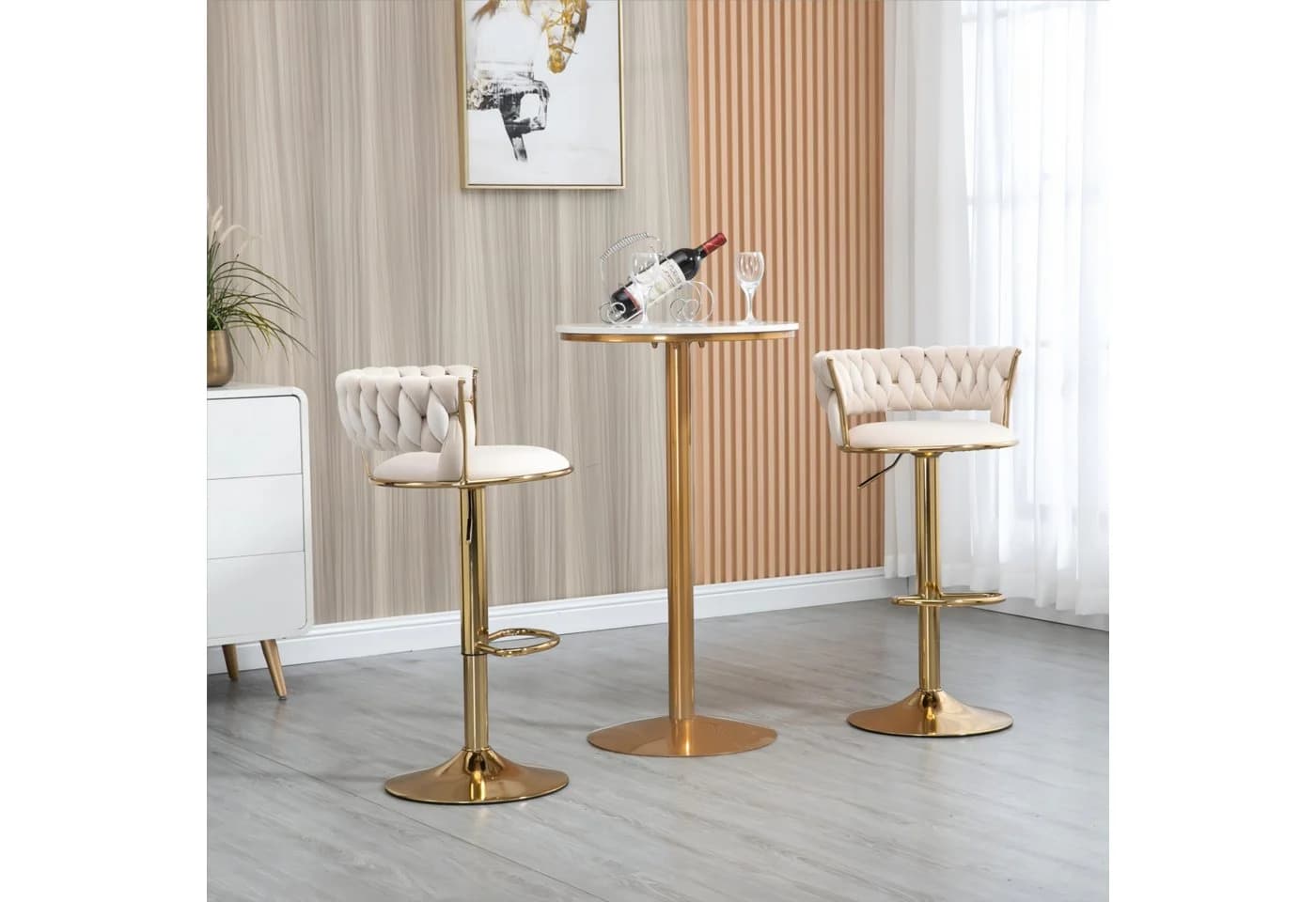 LVHOM Barhocker Set 2 St. Gold Samt Höhenverstellbar 360° Drehbar