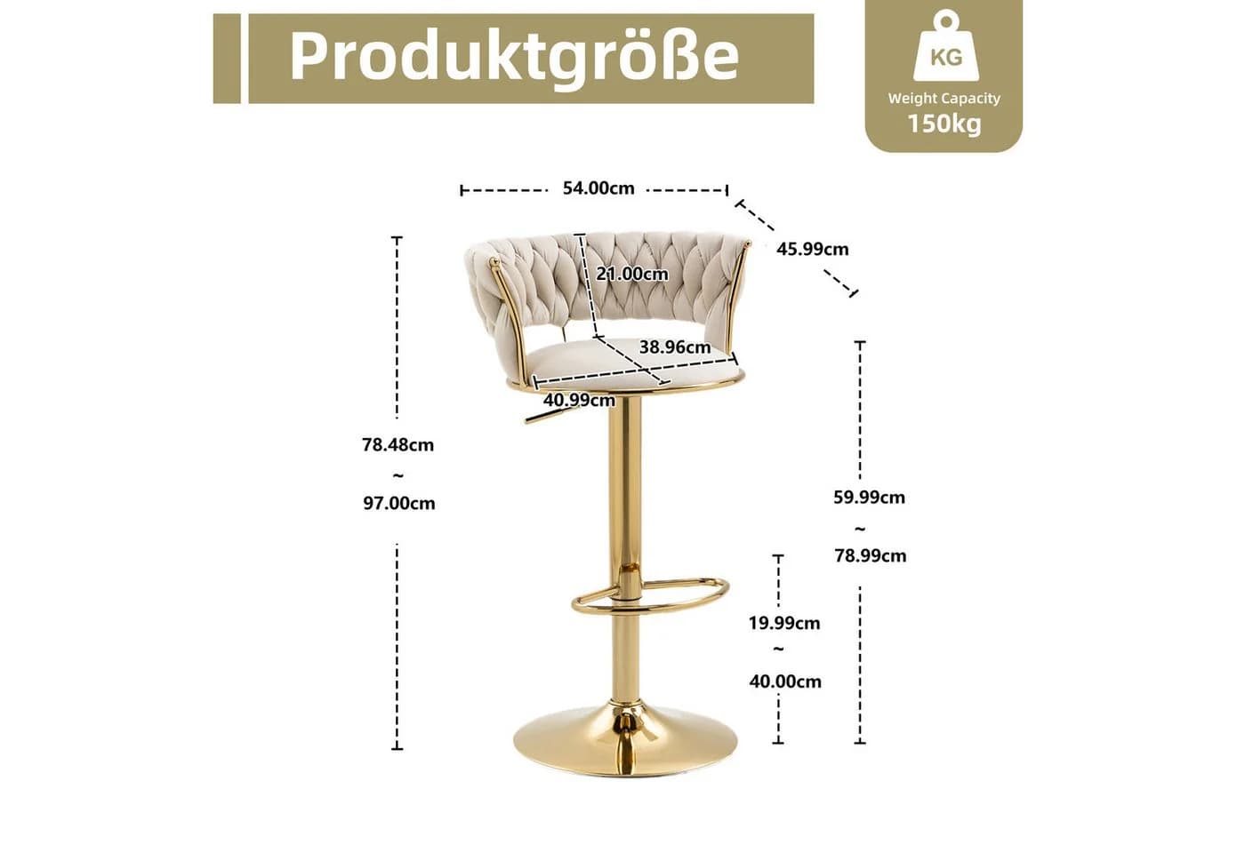 LVHOM Barhocker Set 2 St. Gold Samt Höhenverstellbar 360° Drehbar - Bild 3