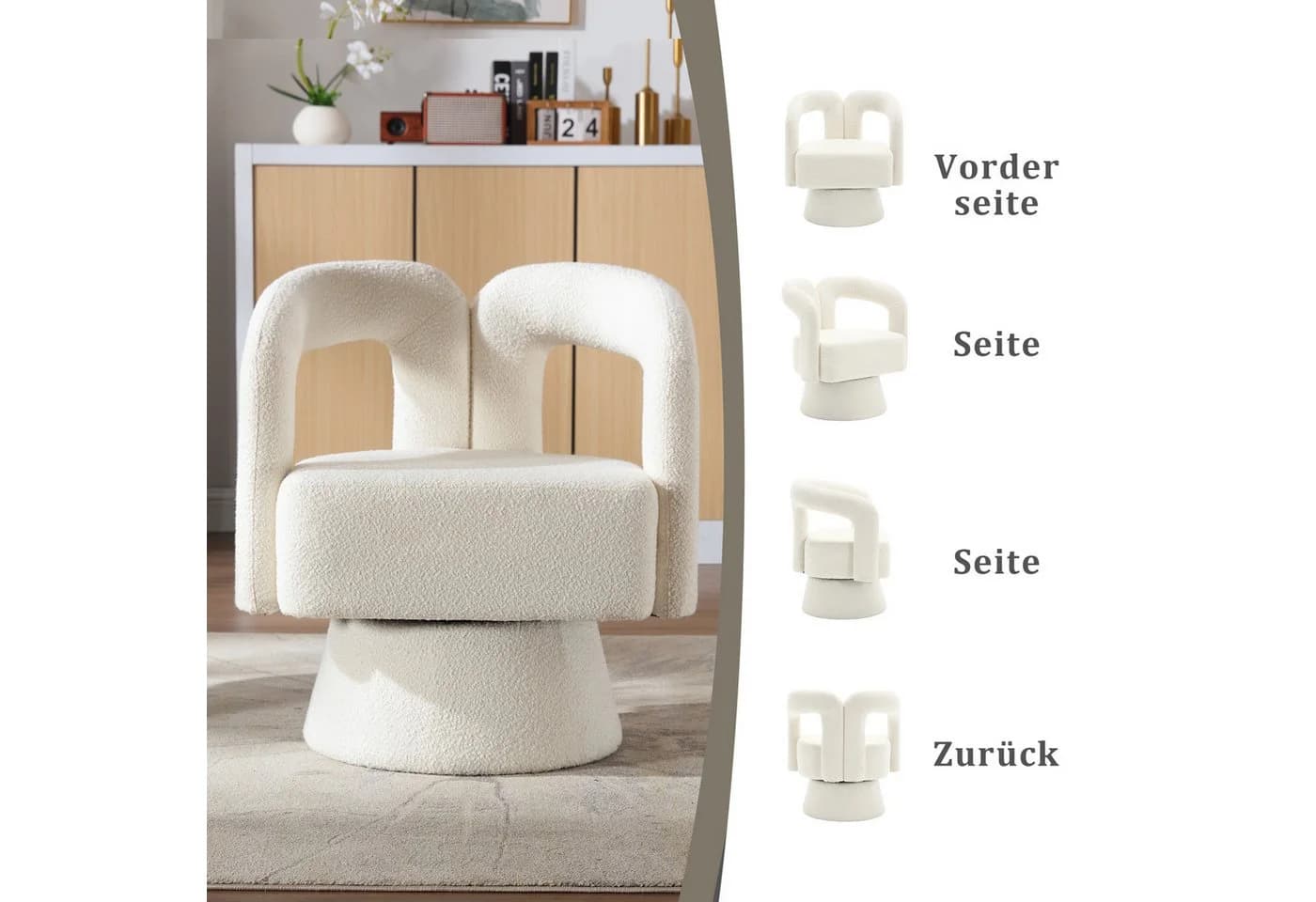 LVHOM Drehsessel M-Form 360 Grad drehbar Cuddle Barrel-Akzentstuhl Beige - Bild 4