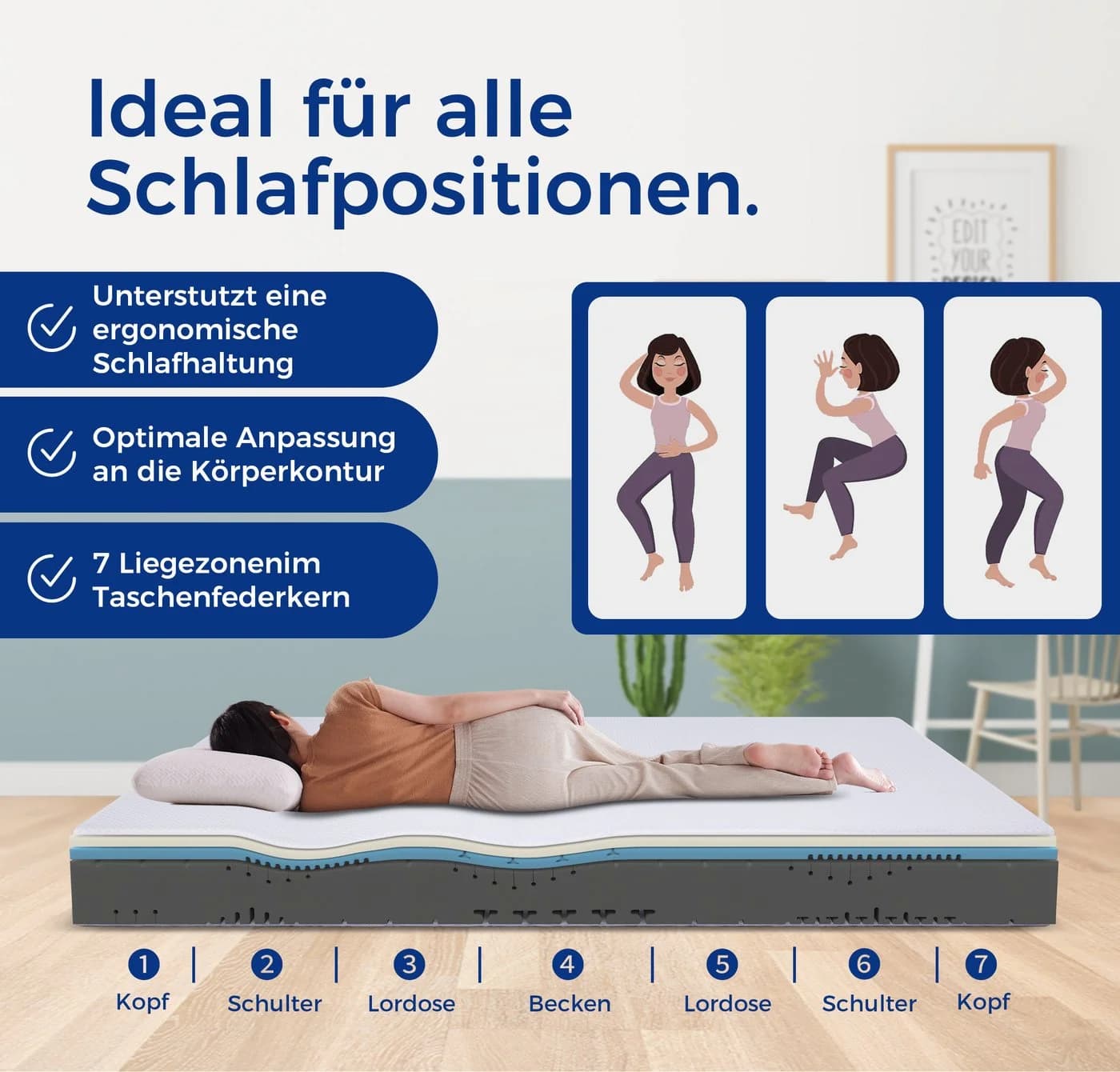 Komfortschaummatratze Kaltschaummatratze, weiß/grau, i@home, Gemütliche Matratze mit mittlerer Härte doppelseitig schlafend, H3,H4 - Bild 4