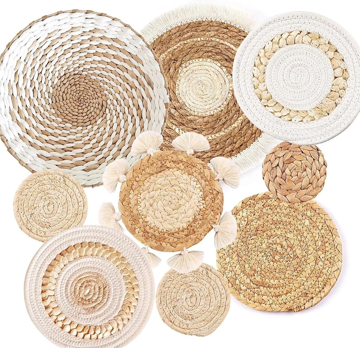 Wiladu 9-tlg. Wanddeko Set Boho Rattan Seegras Beige/Braun - Bild 2