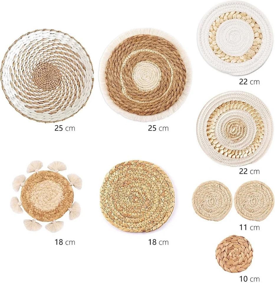 Wiladu 9-tlg. Wanddeko Set Boho Rattan Seegras Beige/Braun - Bild 5