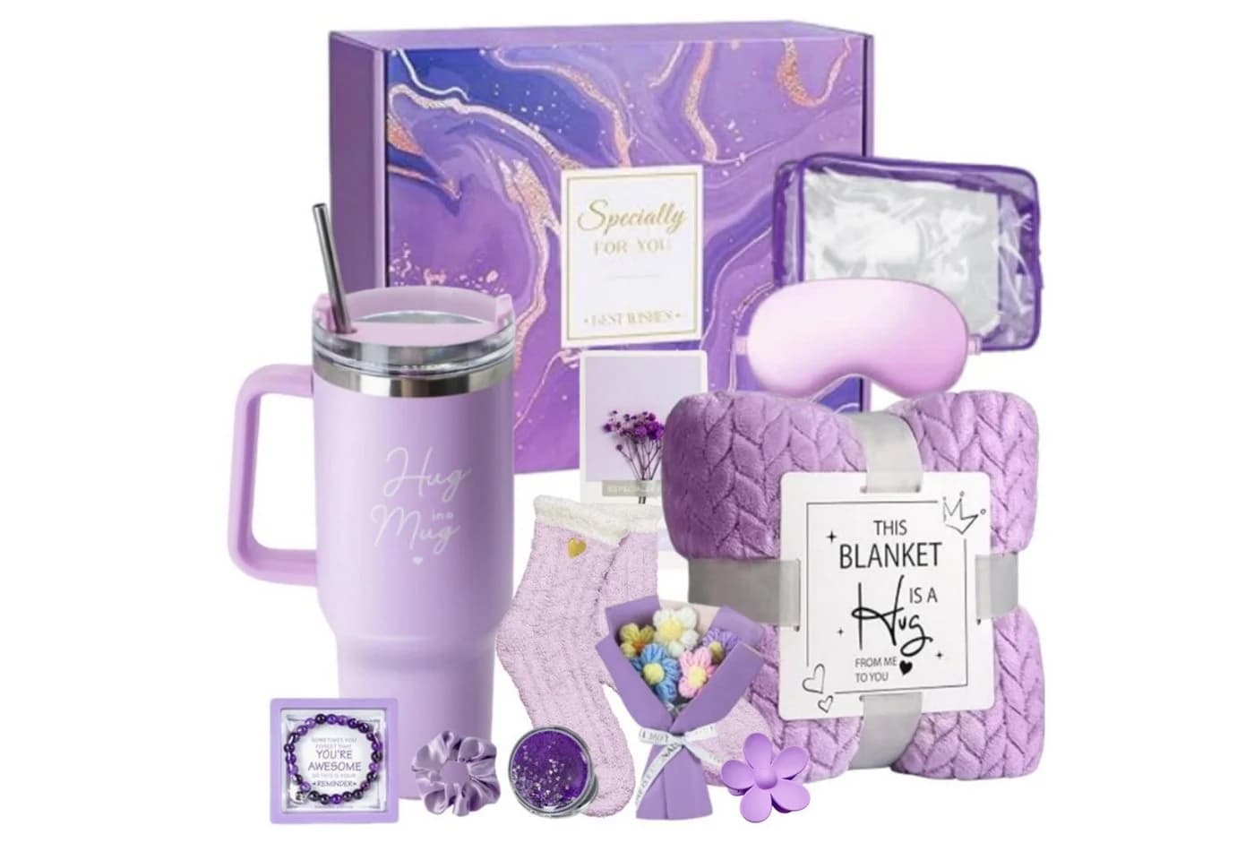 HOMELIVE Wohndecke Pflege-Geschenkbox 12tlg. Lila Flannel Decke - Bild 2