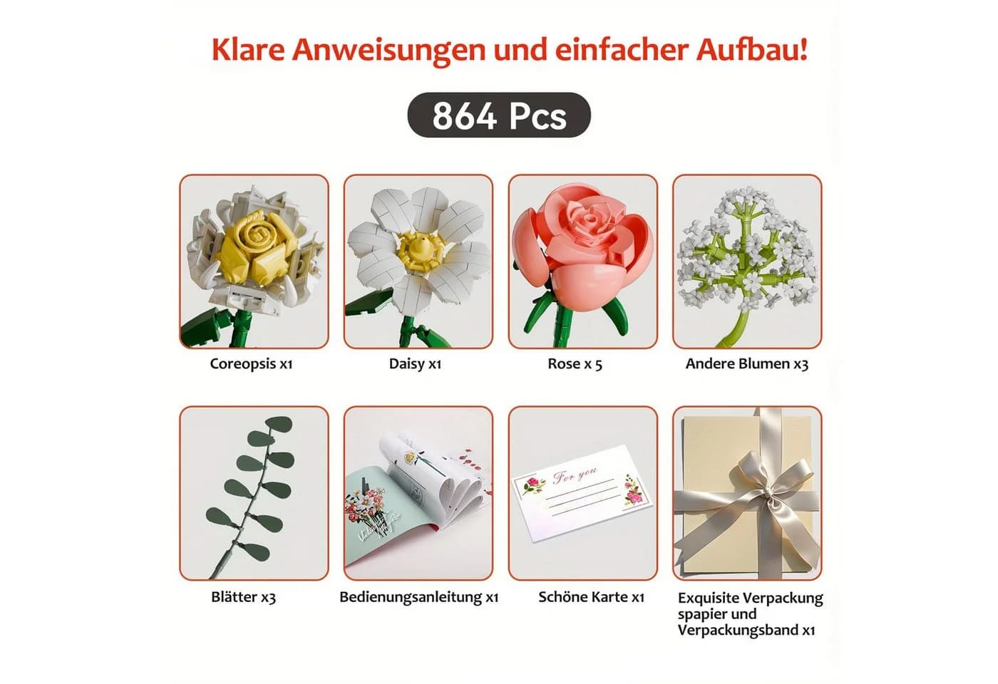 HOMELIVE Blumenstrauß Bausteinset 864 Teile Bunt - Bild 5