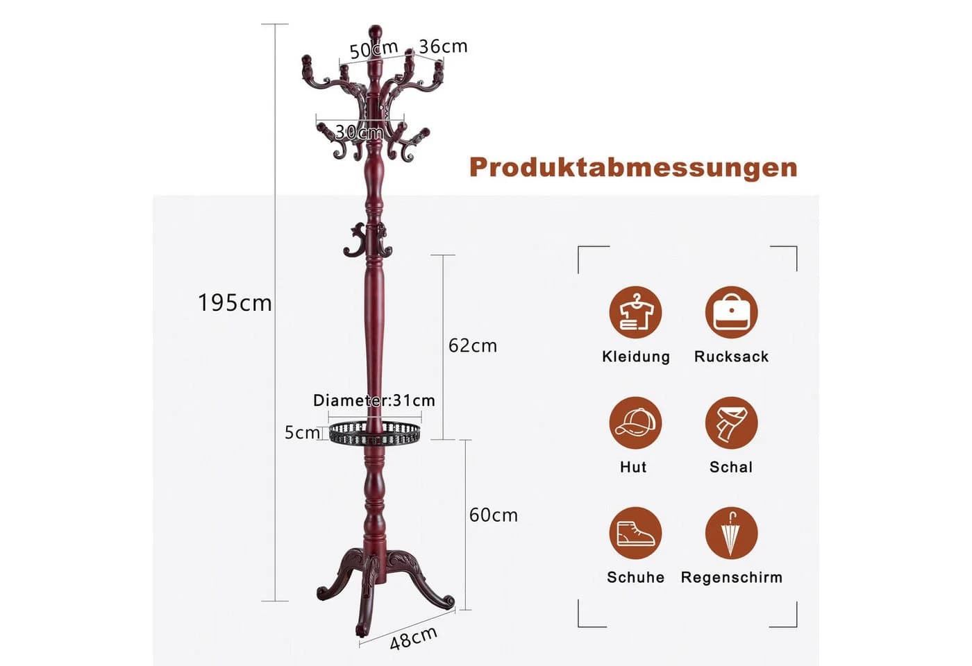 i@home Kleiderständer Massivholz Mehrfach Bestückt Rutschfeste Füße - Bild 5