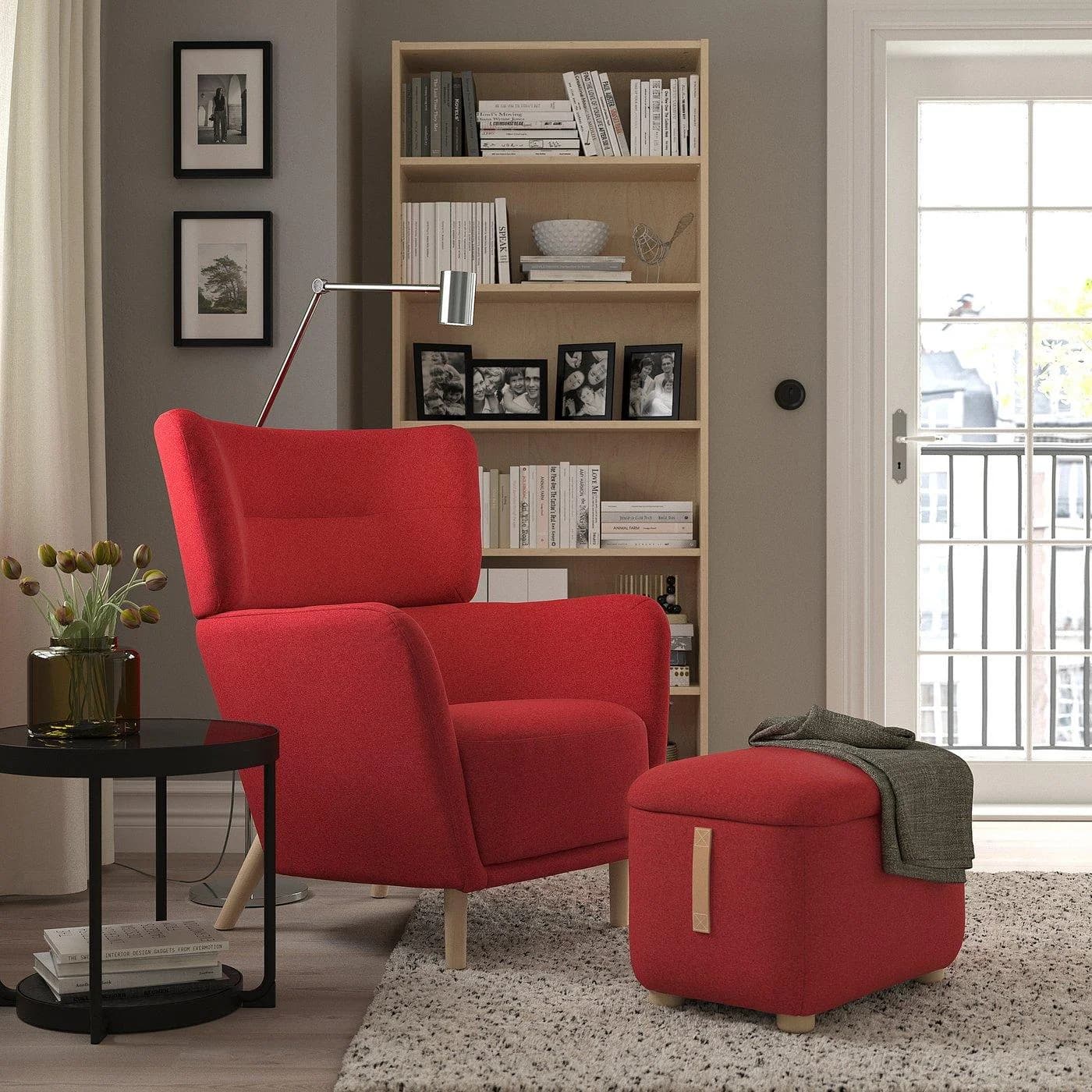 IKEA OSKARSHAMN Ohrensessel mit Hocker und Stauraum Rot