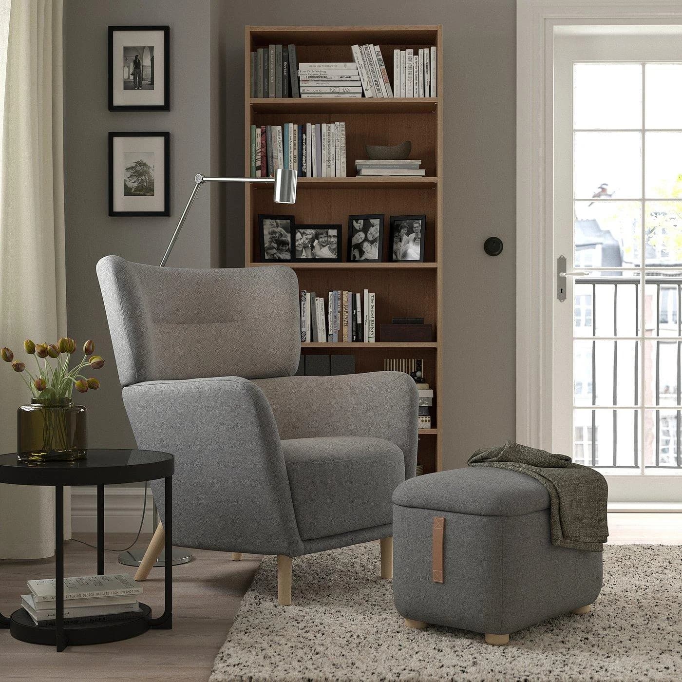 IKEA OSKARSHAMN Ohrensessel mit Hocker Beige Grau