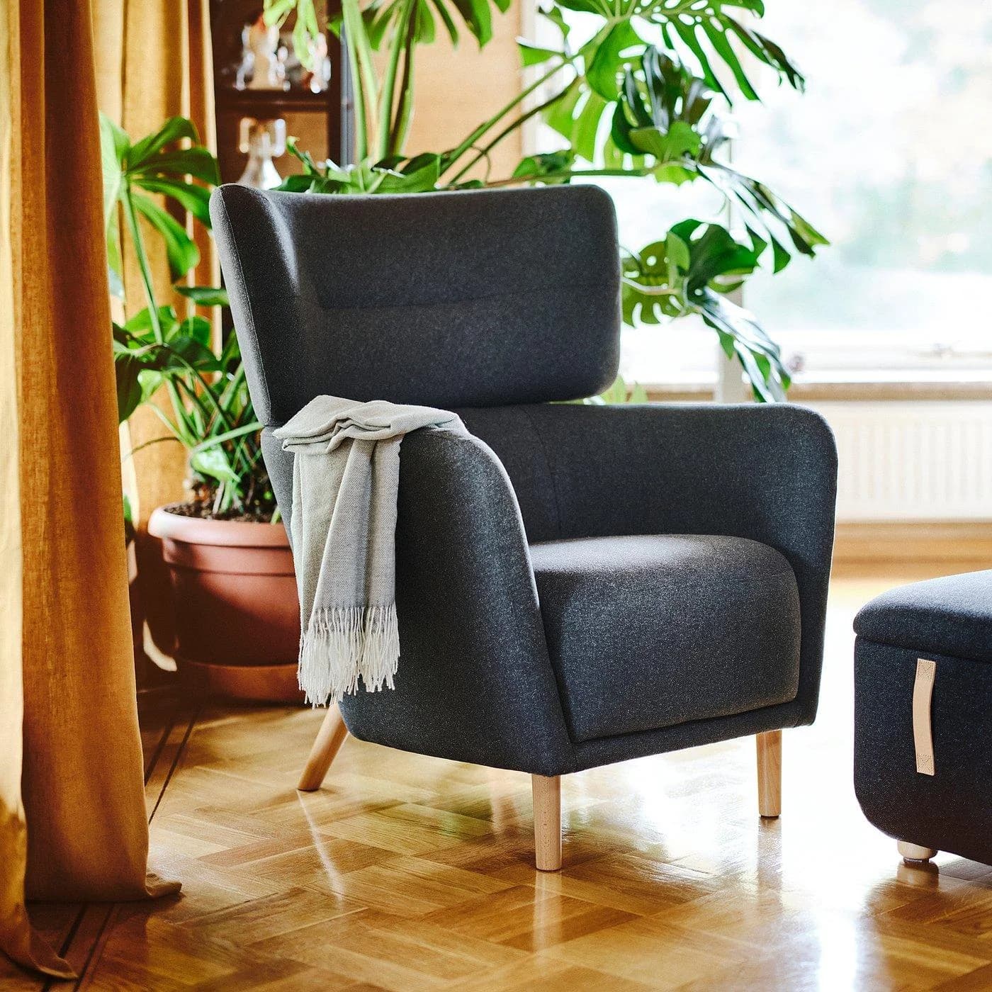 IKEA OSKARSHAMN Ohrensessel Dunkelgrau