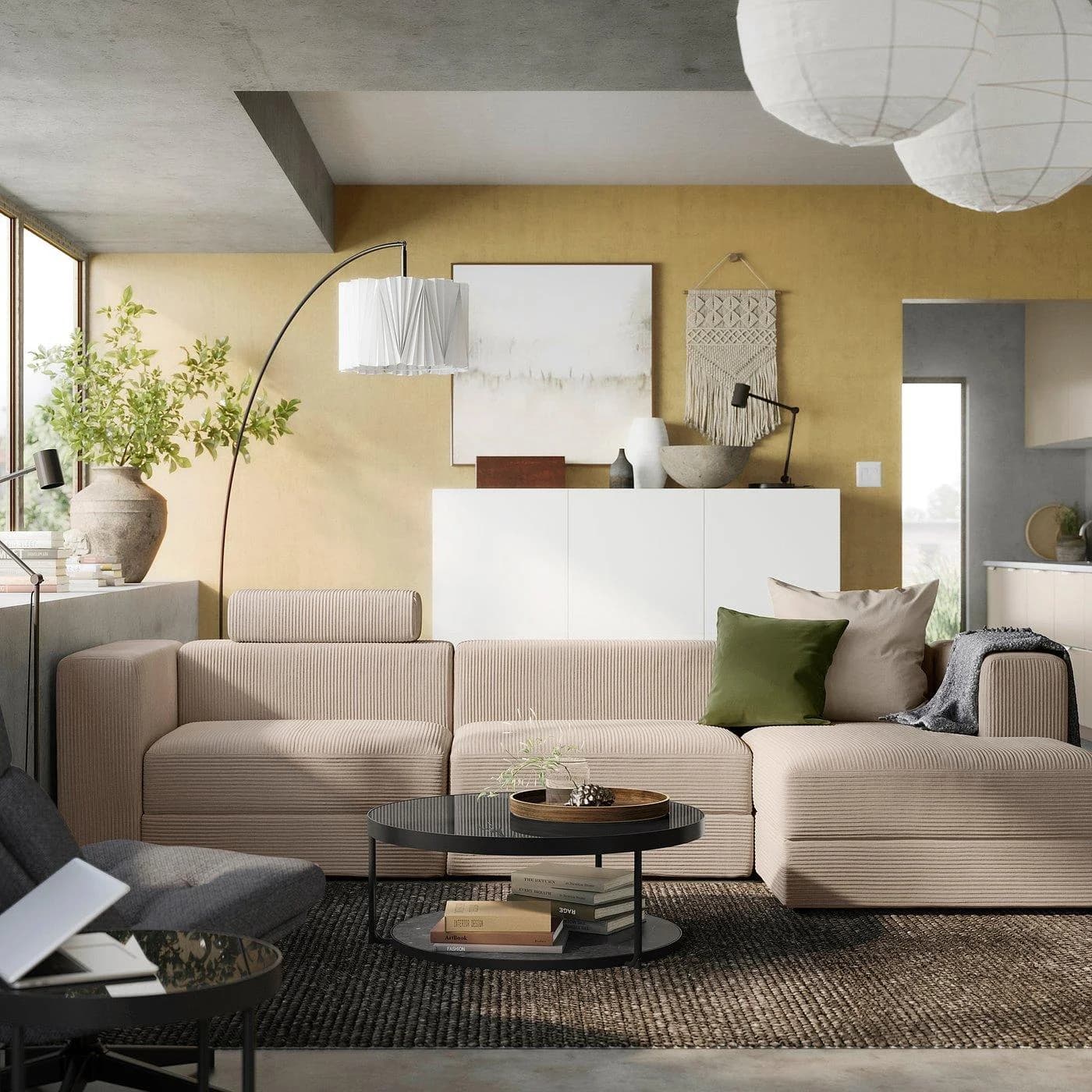 IKEA JÄTTEBO 4er-Sitzelement + Récamiere Grau Beige