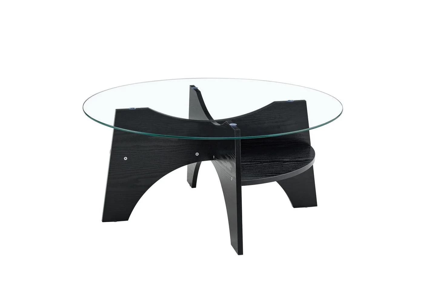 gopop Runder Couchtisch Hartglas mit Stauraum Schwarz - Bild 2