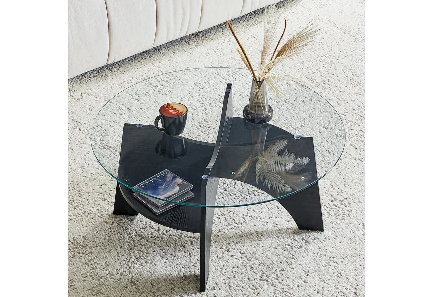 gopop Runder Couchtisch Hartglas mit Stauraum Schwarz - Bild 4