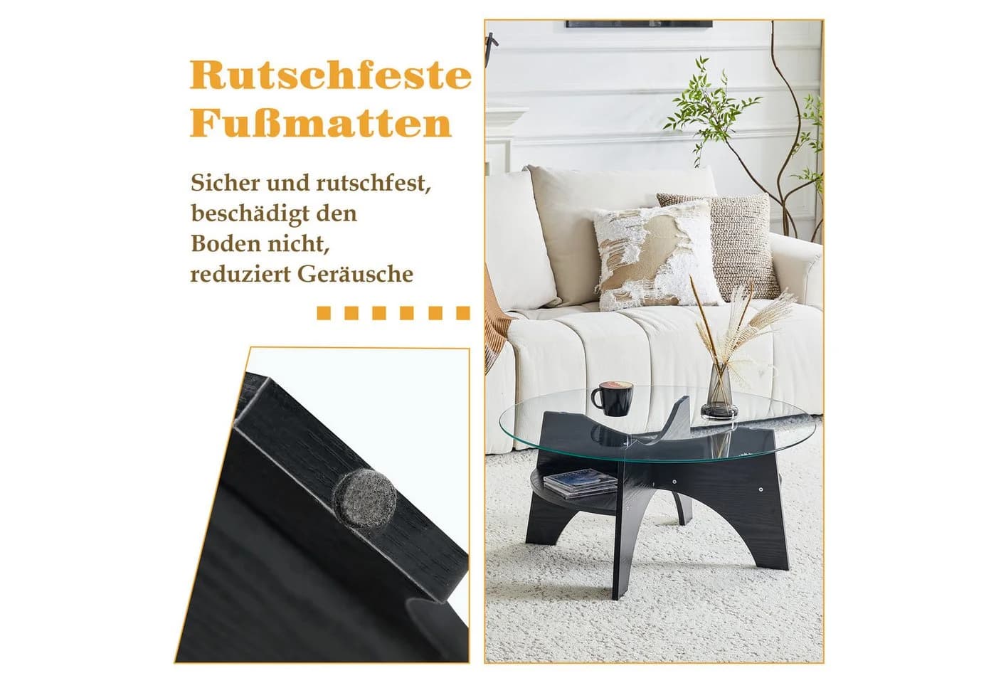 gopop Runder Couchtisch Hartglas mit Stauraum Schwarz - Bild 5
