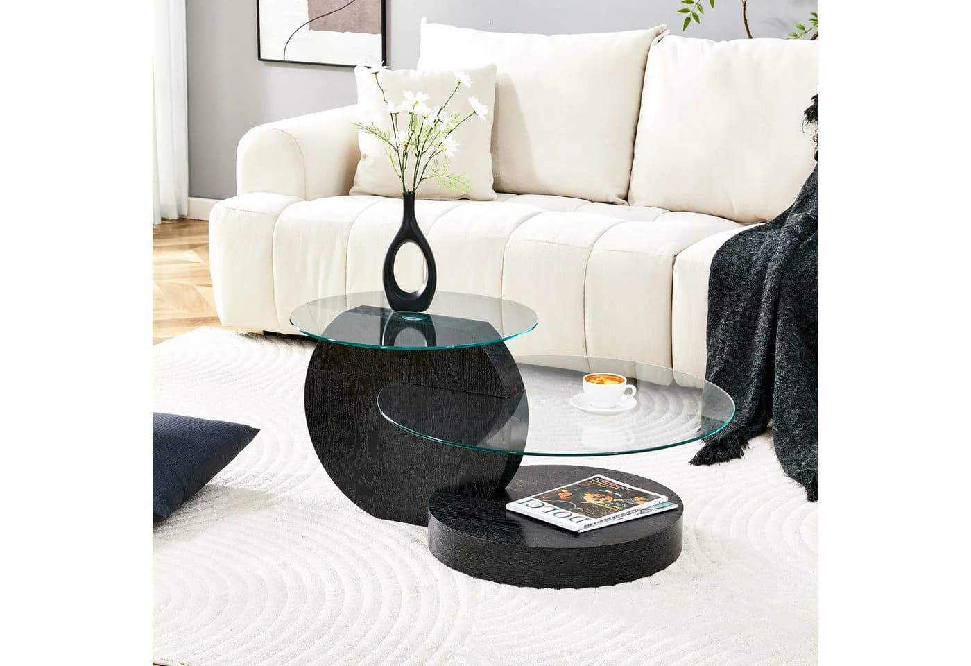 gopop Couchtisch 2er Set Rundes Glas-Beistelltisch Wohnzimmertisch - Bild 4