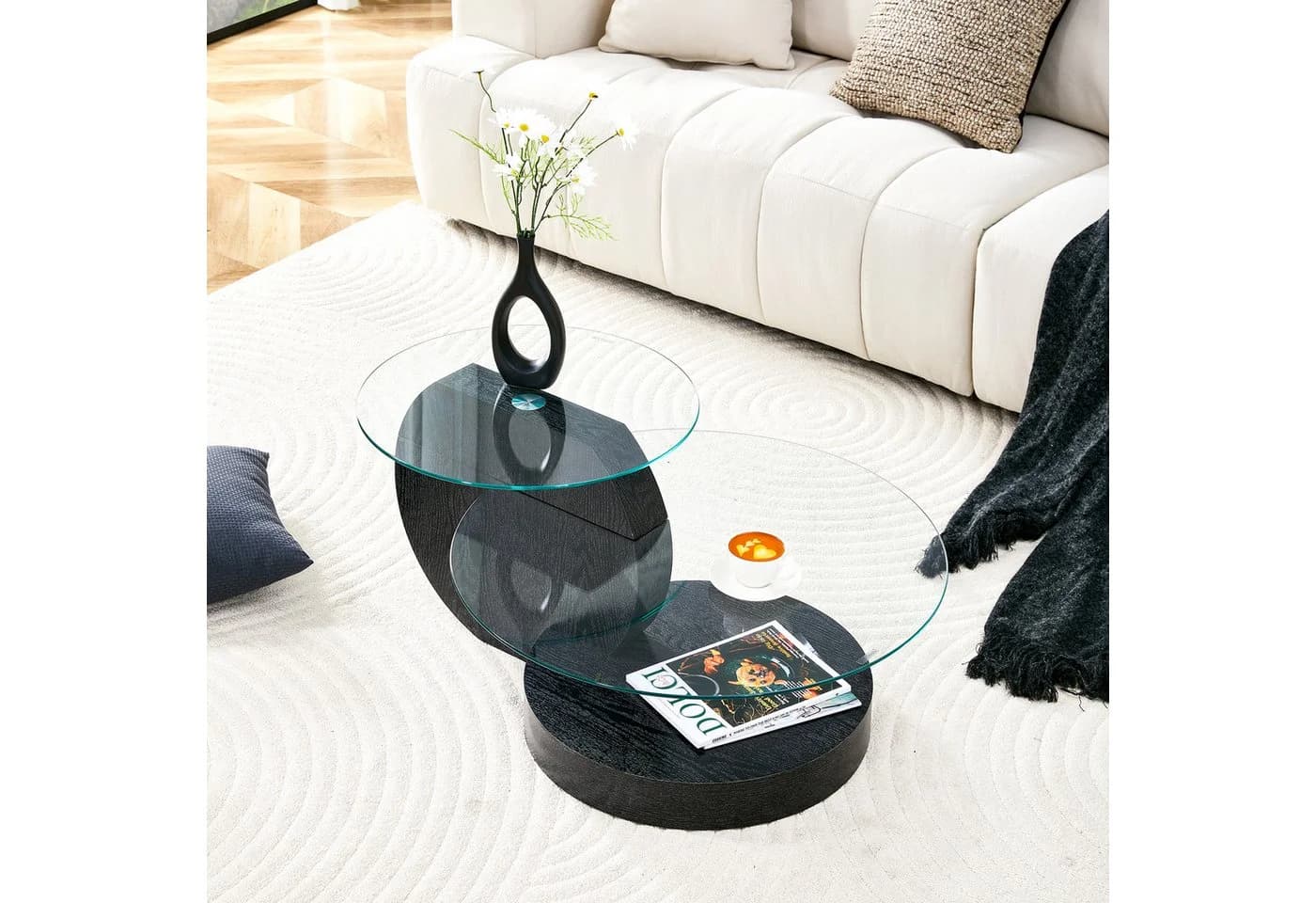 gopop Couchtisch 2er Set Rundes Glas-Beistelltisch Wohnzimmertisch - Bild 5