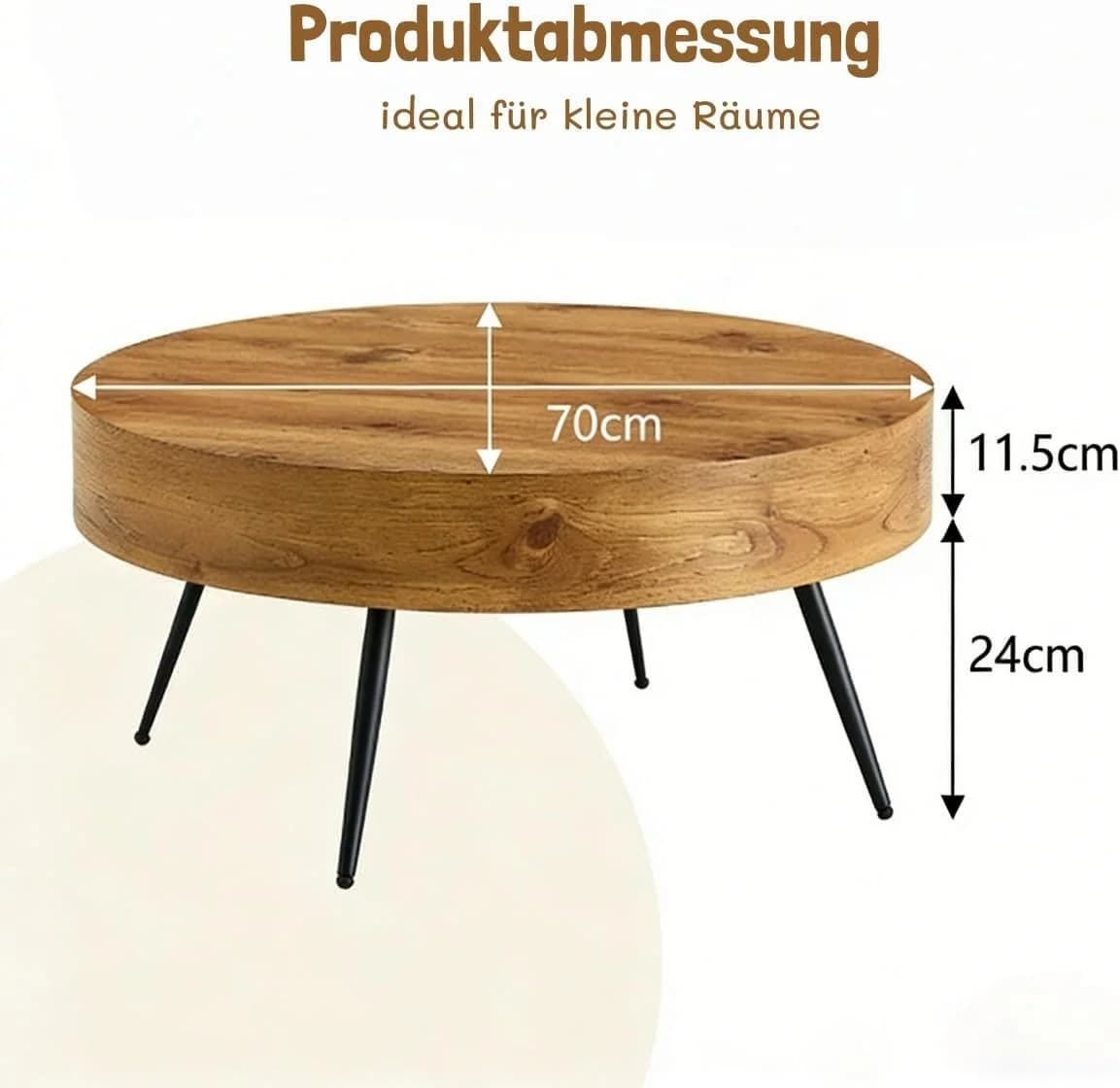 gopop Couchtisch rund Braun Metallbeine Industriestil