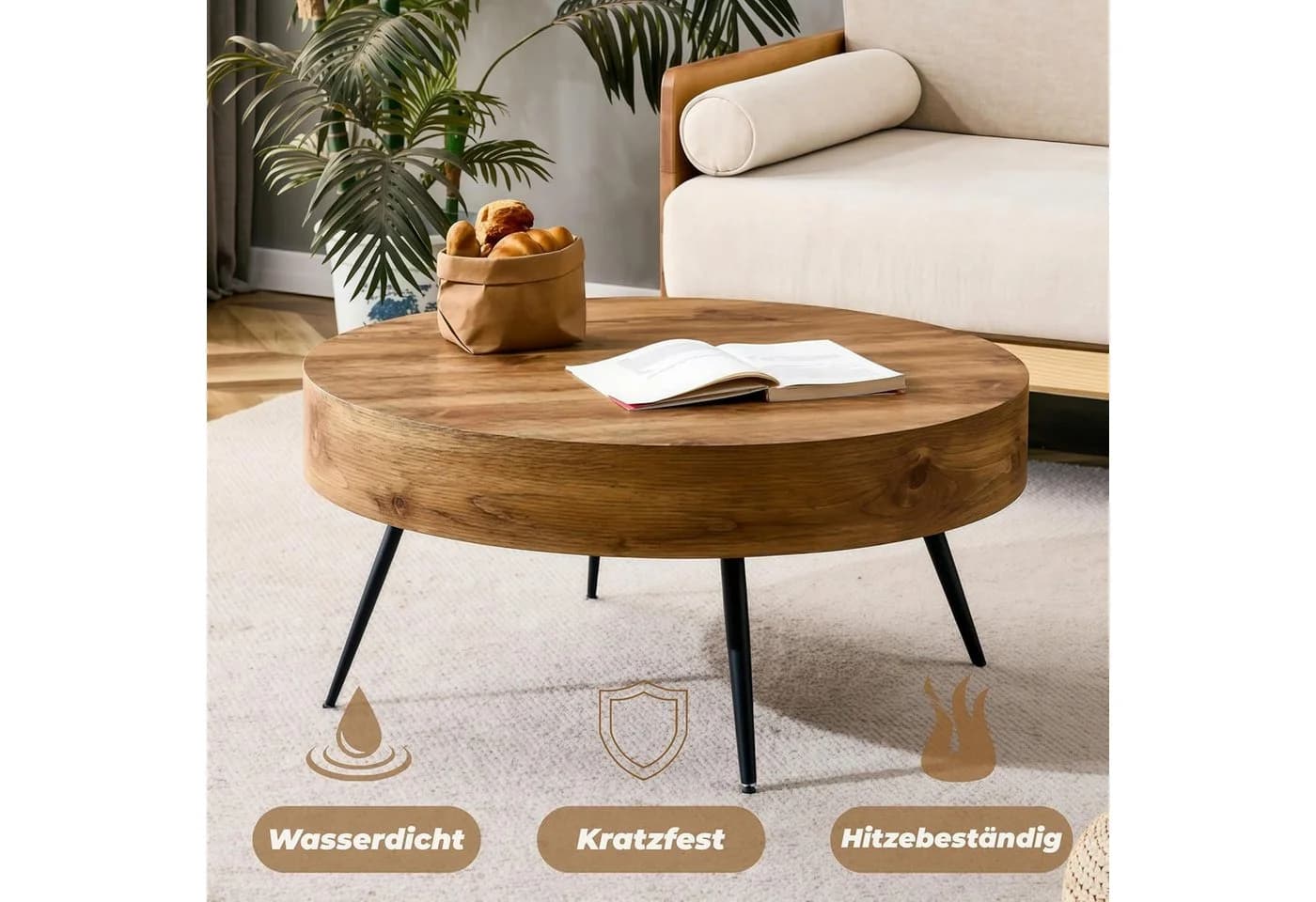 gopop Couchtisch rund Braun Metallbeine Industriestil - Bild 4