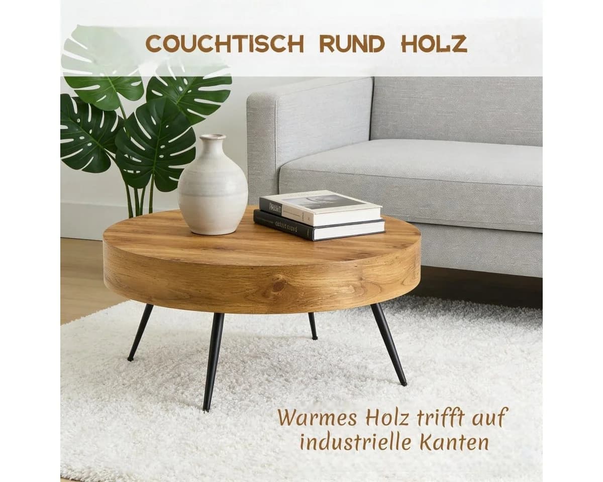 gopop Couchtisch rund Braun Metallbeine Industriestil - Bild 5