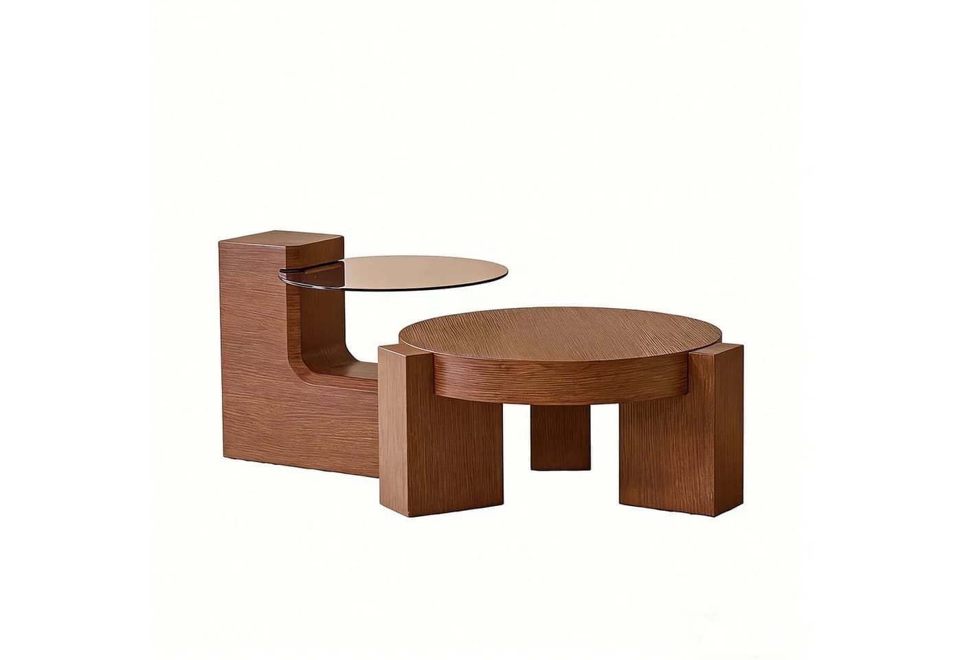 gopop Wohnzimmertisch 2er Set Rund mit Beistelltisch MDF Glas Modern - Bild 2
