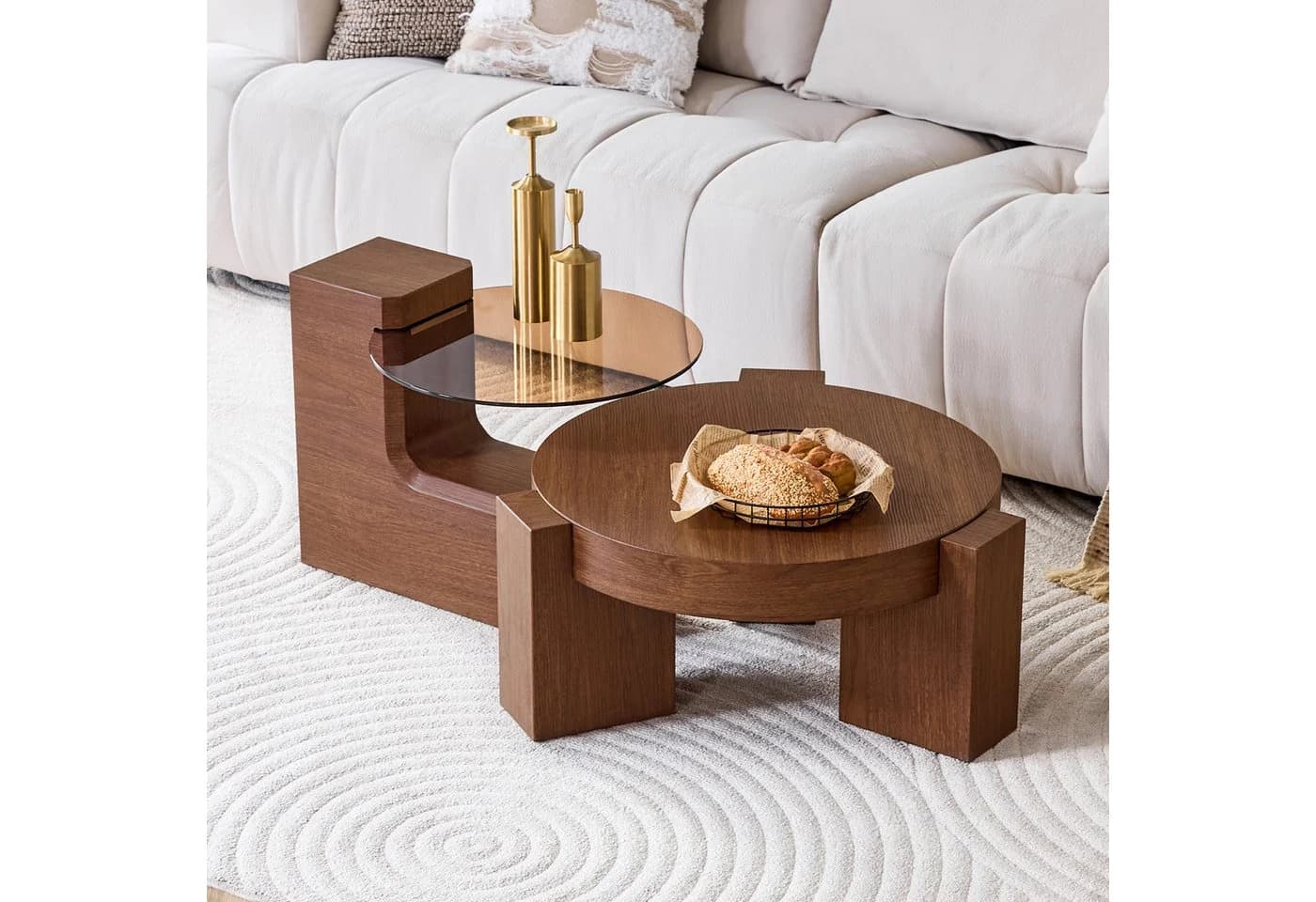 gopop Wohnzimmertisch 2er Set Rund mit Beistelltisch MDF Glas Modern - Bild 3