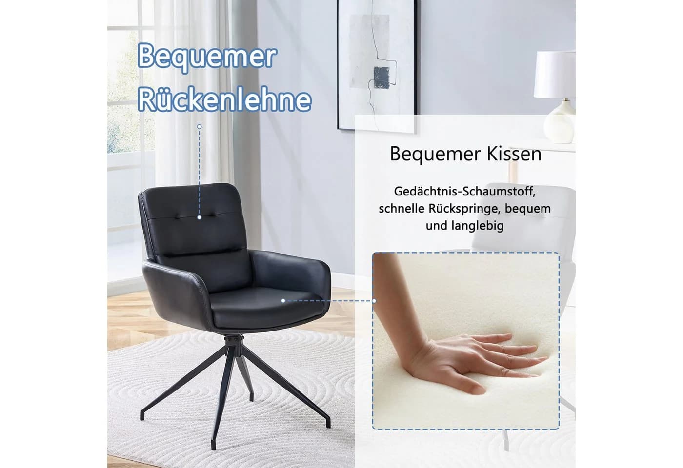 JUFU Drehstuhl 2er Set Schwarz/Silber mit 360° Schwenkfunktion - Bild 4