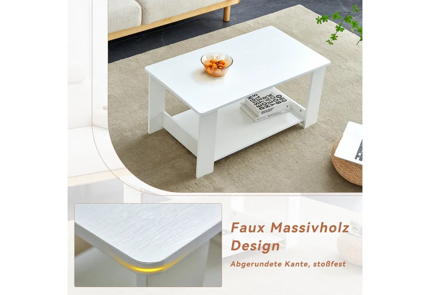 gopop Wohnzimmertisch Weiß mit Stauraum - Bild 3