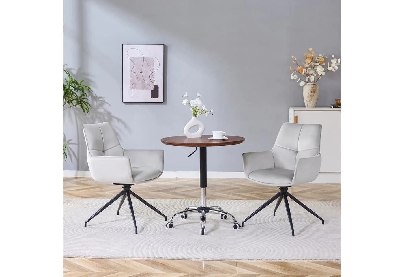 JUFU Drehstuhl 2er Set Grau Samt 360° drehbar mit Metallbeinen - Bild 2