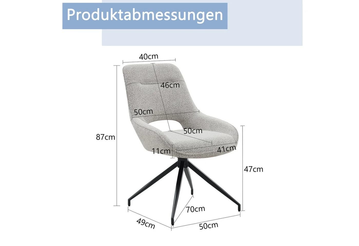 JUFU Drehstuhl 2er Set Grau Metallbeine 360° drehbar