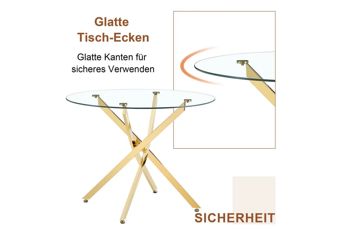 JUFU Glastisch Rund Ø88cm ESG-Glas Silber/Gold - Bild 4