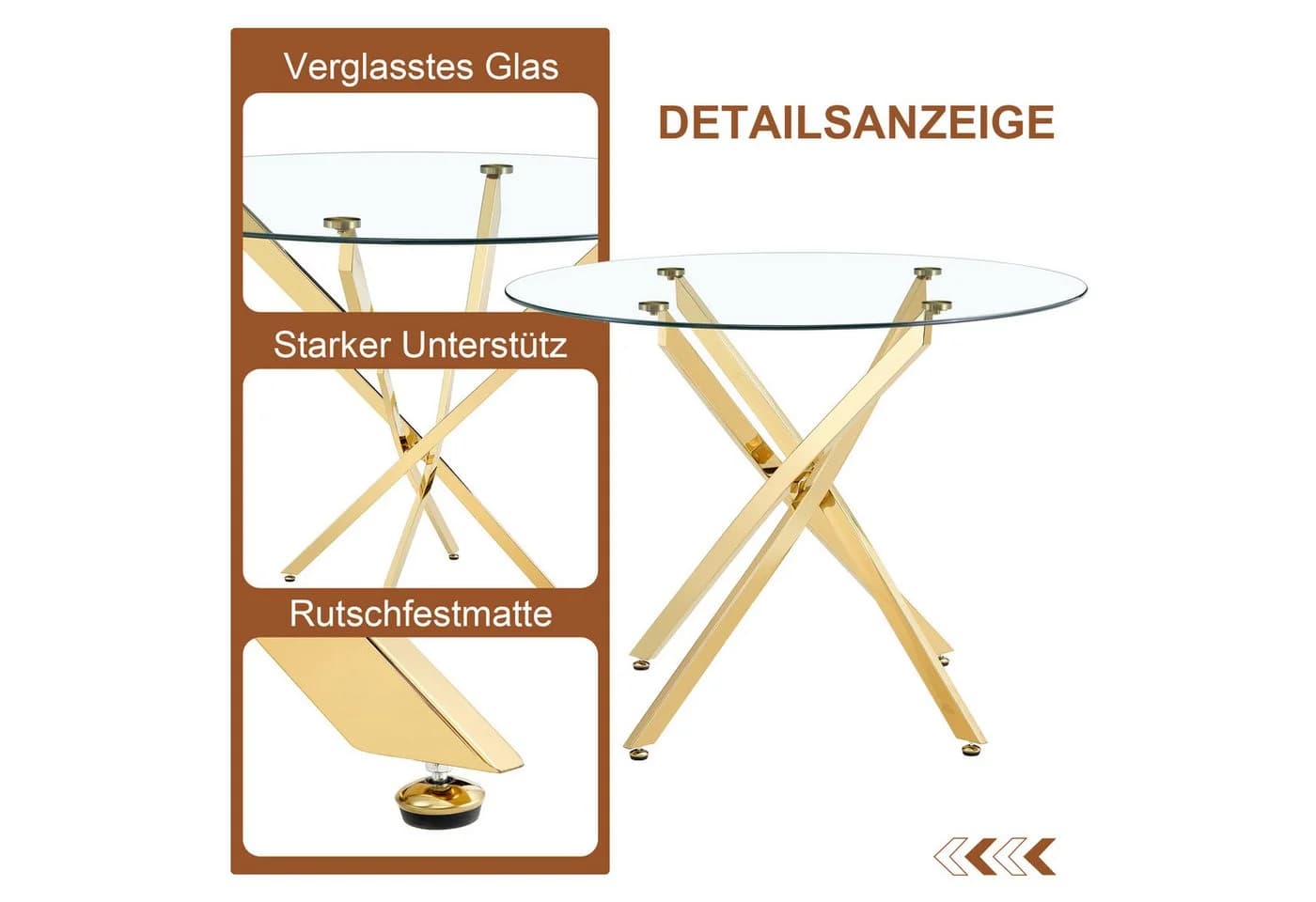 JUFU Glastisch Rund Ø88cm ESG-Glas Silber/Gold - Bild 5