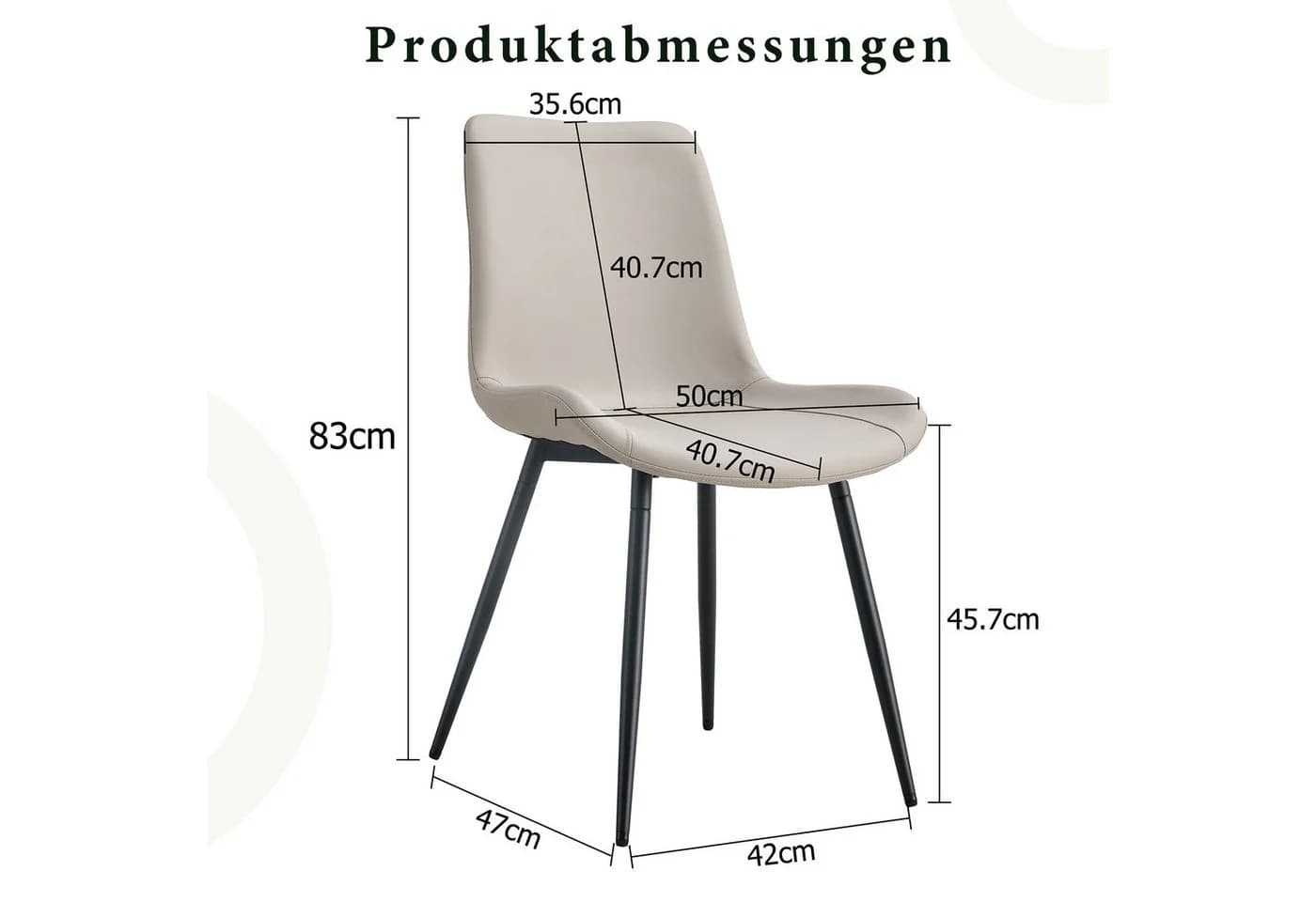 JUFU Esszimmerstuhl 4er-Set Schwarz Grau Weiß PU-Leder Metallbeine