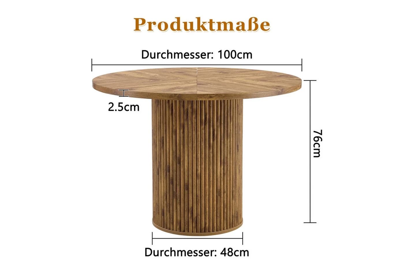 JUFU Runder Esstisch MDF 100 cm Modernes Design Holzoptik