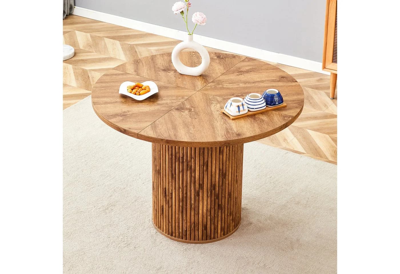 JUFU Runder Esstisch MDF 100 cm Modernes Design Holzoptik - Bild 4