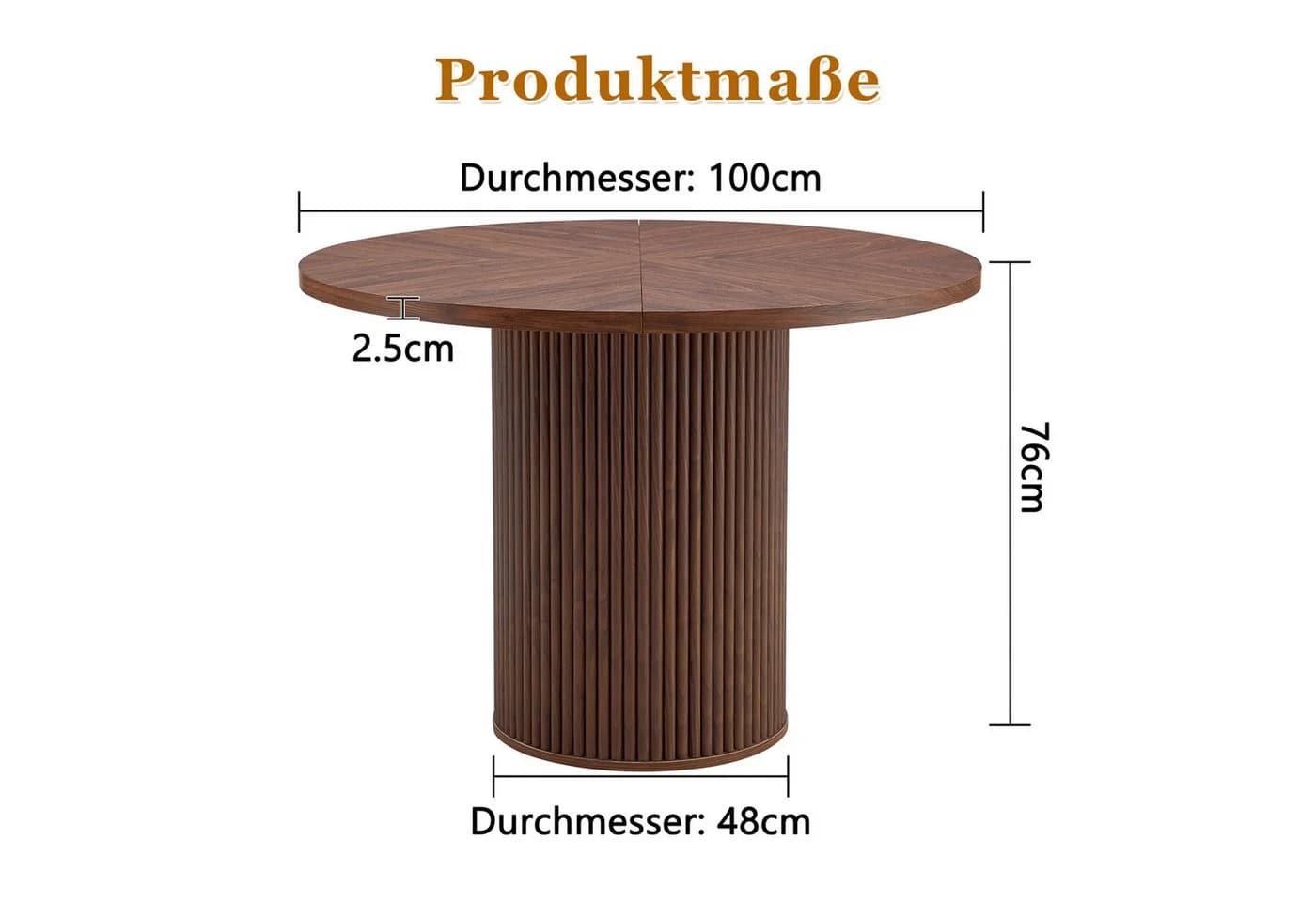 JUFU Esstisch rund 100 cm MDF Modernes Design Nussbaum-Optik