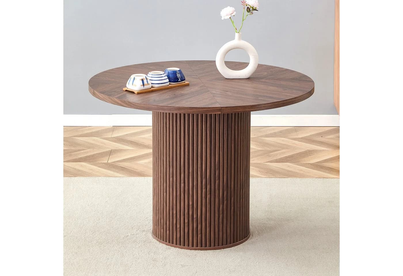 JUFU Esstisch rund 100 cm MDF Modernes Design Nussbaum-Optik - Bild 2